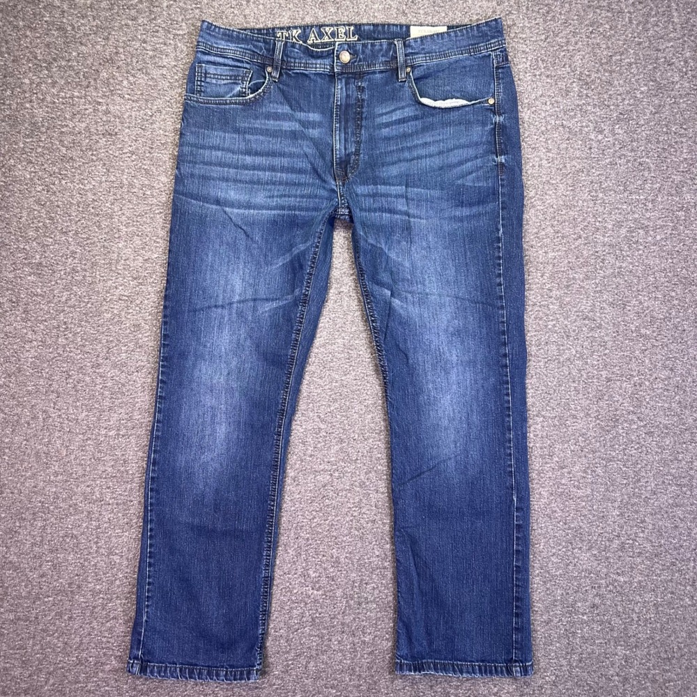 TK Axel Straight Jeans Mens 39x30 Denim Casual Stretch Dark Wash Classic Grunge